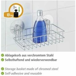 WENKO Etagère Murale Salle De Bain Osimo, Panier De Douche Fixation Murale Sans Perçage Static-Loc®, Acier, 26x9,5x14 Cm, Brillant - Chromé -WENKO Soldes 6579480 3
