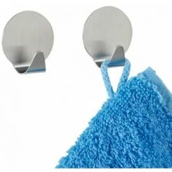 WENKO Crochet Mural Porte Serviette, Lot De 2 Crochets Muraux Porte Manteau, Fixation Sans Perçage, Adhésif Puissant, Design Rond, Acier Inoxydable, 3,5x2x3,7 Cm, Mat - Mat