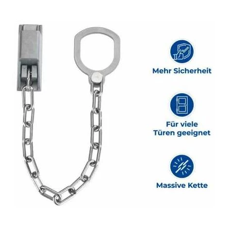 WENKO Chaîne De Porte, Entrebâilleur Porte à Fixer Au Mur Et à La Poignée De La Porte, L30 Cm, Métal Galvanisé, 2x7x5,5 Cm, Argent Mat - Argent Mat 5 WENKO Chaîne De Porte, Entrebâilleur Porte à Fixer Au Mur Et à La Poignée De La Porte, L30 Cm, Métal Galvanisé, 2x7x5,5 Cm, Argent Mat - Argent Mat – Image 3