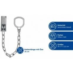 WENKO Chaîne De Porte, Entrebâilleur Porte à Fixer Au Mur Et à La Poignée De La Porte, L30 Cm, Métal Galvanisé, 2x7x5,5 Cm, Argent Mat - Argent Mat 10 WENKO Chaîne De Porte, Entrebâilleur Porte à Fixer Au Mur Et à La Poignée De La Porte, L30 Cm, Métal Galvanisé, 2x7x5,5 Cm, Argent Mat - Argent Mat -WENKO Soldes 6579498 4