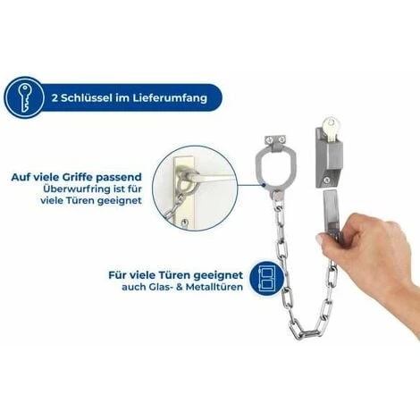 WENKO Chaîne De Porte, Entrebâilleur Porte à Fixer Au Mur Et à La Poignée De La Porte, L30 Cm, Métal Galvanisé, 2x7x5,5 Cm, Argent Mat - Argent Mat 7 WENKO Chaîne De Porte, Entrebâilleur Porte à Fixer Au Mur Et à La Poignée De La Porte, L30 Cm, Métal Galvanisé, 2x7x5,5 Cm, Argent Mat - Argent Mat – Image 5