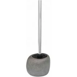 WENKO Brosse WC Pebble Stone, Brosse WC Noir, Manche Chromé, Polyrésine Effet Pierre, 12,3x36,5x10,7 Cm, Gris - Gris