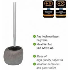 WENKO Brosse WC Pebble Stone, Brosse WC Noir, Manche Chromé, Polyrésine Effet Pierre, 12,3x36,5x10,7 Cm, Gris - Gris -WENKO Soldes 6579500 3