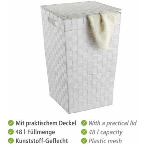 WENKO Panier à Linge Adria, Panier à Linge Sale, Design Carré, Capacité 48L, Polypropylène Effet Osier, 33x53x33 Cm, Blanc 4 WENKO Panier à Linge Adria, Panier à Linge Sale, Design Carré, Capacité 48L, Polypropylène Effet Osier, 33x53x33 Cm, Blanc – Image 2