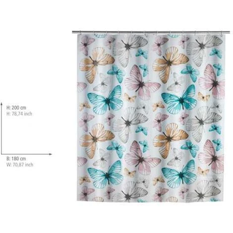 WENKO Rideau De Douche Original Butterfly, Rideau De Douche 180x200 Cm, Waterproof, 12 Anneaux Rideau De Douche En Plastique Blanc Inclus, PEVA Matériau Recyclé Et Recyclable, 180x200 Cm, Multicolore - Multicolore 4 WENKO Rideau De Douche Original Butterfly, Rideau De Douche 180x200 Cm, Waterproof, 12 Anneaux Rideau De Douche En Plastique Blanc Inclus, PEVA Matériau Recyclé Et Recyclable, 180x200 Cm, Multicolore - Multicolore – Image 2