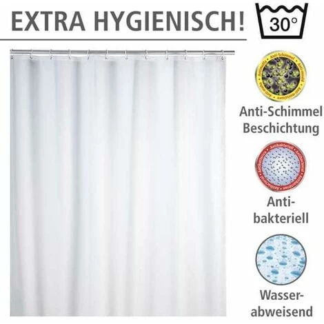 WENKO Rideau De Douche Antimoisissure Blanc, Rideau De Douche 180x200 Cm, Lavable En Machine Et Waterproof, 12 Anneaux Rideau De Douche En Plastique Blanc Inclus, 100% Polyester, 180x200 Cm, Blanc - Blanc 5 WENKO Rideau De Douche Antimoisissure Blanc, Rideau De Douche 180x200 Cm, Lavable En Machine Et Waterproof, 12 Anneaux Rideau De Douche En Plastique Blanc Inclus, 100% Polyester, 180x200 Cm, Blanc - Blanc – Image 3