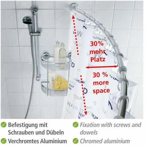 WENKO Barre De Douche Arrondie Extensible, Barre De Douche Télescopique, Longueur Adaptable, à Percer, Matériel De Fixation Inclus, Aluminium Inox, 110-200 Cm, ø2.5 Cm, Brillant 4 WENKO Barre De Douche Arrondie Extensible, Barre De Douche Télescopique, Longueur Adaptable, à Percer, Matériel De Fixation Inclus, Aluminium Inox, 110-200 Cm, ø2.5 Cm, Brillant – Image 2