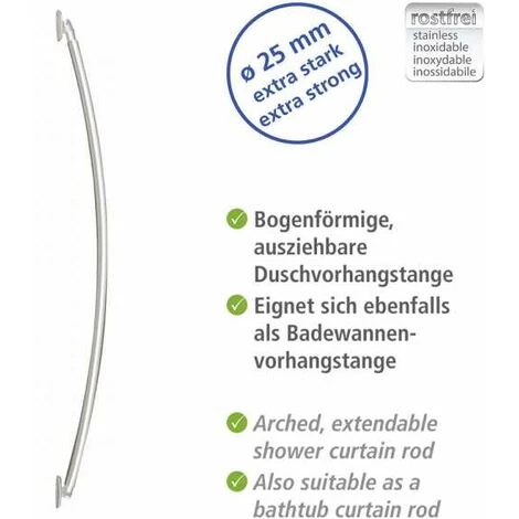 WENKO Barre De Douche Arrondie Extensible, Barre De Douche Télescopique, Longueur Adaptable, à Percer, Matériel De Fixation Inclus, Aluminium Inox, 110-200 Cm, ø2.5 Cm, Brillant 5 WENKO Barre De Douche Arrondie Extensible, Barre De Douche Télescopique, Longueur Adaptable, à Percer, Matériel De Fixation Inclus, Aluminium Inox, 110-200 Cm, ø2.5 Cm, Brillant – Image 3