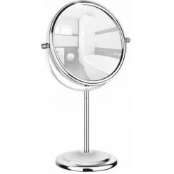 WENKO Miroir Grossissant X7, Miroir Grossissant Double Face Sur Pied, Ø 15 Cm, Acier, 20x31,5x12 Cm, Chromé - Brillant
