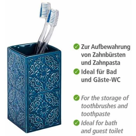 WENKO Gobelet Salle De Bain, Porte Brosse à Dent Cordoba, Céramique à Relief, 6,5x12x6,5 Cm, Bleu Foncé - Bleu 5 WENKO Gobelet Salle De Bain, Porte Brosse à Dent Cordoba, Céramique à Relief, 6,5x12x6,5 Cm, Bleu Foncé - Bleu – Image 3