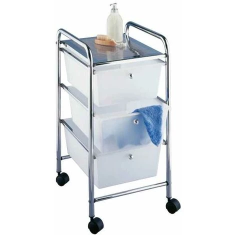 WENKO Desserte Messina, Tour De Rangement 3 Tiroirs Avec Roulettes, Structure Chromé, Tiroir Plastique Blanc, 33x65,5x39 Cm 6 WENKO Desserte Messina, Tour De Rangement 3 Tiroirs Avec Roulettes, Structure Chromé, Tiroir Plastique Blanc, 33x65,5x39 Cm – Image 4