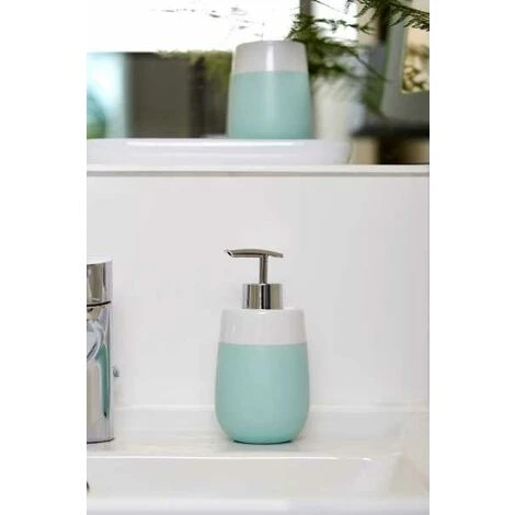 WENKO Distributeur Savon Liquide, Malta, Capacité 290 Ml, Céramique, 7,5x15x8 Cm, Menthe/blanc - Vert - Vert Menthe 7 WENKO Distributeur Savon Liquide, Malta, Capacité 290 Ml, Céramique, 7,5x15x8 Cm, Menthe/blanc - Vert - Vert Menthe – Image 5