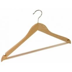 WENKO Cintre Bois Job 45, Cintre Bois Ergonomique Avec Encoche Jupe Et Barre Pantalon, Crochet Rotatif, Pour Les Manteaux - Costumes - Vestes, Bois Verni, 45x23,5x1,2 Cm, Marron