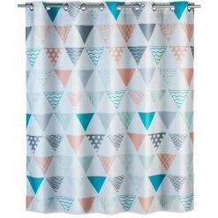 WENKO Rideau De Douche Antimoisissure Ethno Comfort Flex, Rideau De Douche Original, Lavable En Machine Et Waterproof, 10 Anneaux Rideau De Douche Intégrés, Polyester, 180x200 Cm, Multicolore - Multicolore