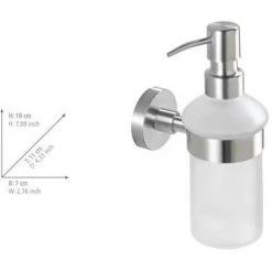 WENKO Distributeur De Savon Liquide Mural Bosio, Verre Et Fixation En Acier Inox, Capacité 200 Ml, 7x18x11 Cm, Mat - Mat -WENKO Soldes 6579578 3
