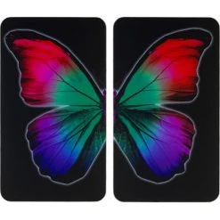 WENKO Protection Plaque De Cuisson, Couvre Plaque De Cuisson En Verre "Papillon", Lot De 2, Verre Trempé, 30x52 Cm, Multicolore