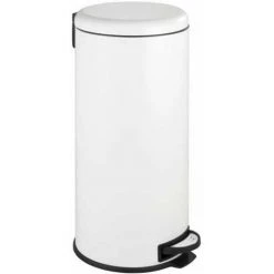 WENKO Poubelle Cuisine Leman 30L, Poubelle à Pédale Avec Frein De Chute Easy Close, Acier Inox, 30,5x64x37,5 Cm, Blanc