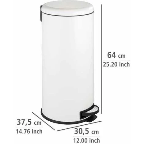 WENKO Poubelle Cuisine Leman 30L, Poubelle à Pédale Avec Frein De Chute Easy Close, Acier Inox, 30,5x64x37,5 Cm, Blanc 6 WENKO Poubelle Cuisine Leman 30L, Poubelle à Pédale Avec Frein De Chute Easy Close, Acier Inox, 30,5x64x37,5 Cm, Blanc – Image 4