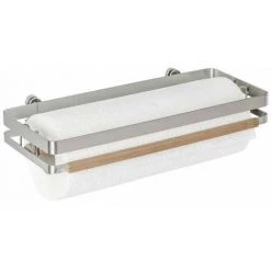 WENKO Dévidoir Essuie Tout Mural Premium, Porte Sopalin Mural, Fixation Sans Perçage Possible Avec Adaptateur Loc, Acier - Bambou, 31,5x4x13 Cm, Argent - Marron - Argent Mat