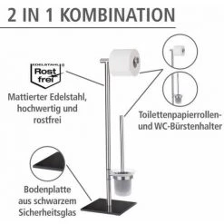 WENKO Combiné WC 2en1 Brosse WC Et Dérouleur Papier Toilette, Lima, Acier Inox - Verre, 23,5x69x20 Cm, Base Noire, Mat -WENKO Soldes 6579629 2
