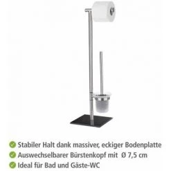 WENKO Combiné WC 2en1 Brosse WC Et Dérouleur Papier Toilette, Lima, Acier Inox - Verre, 23,5x69x20 Cm, Base Noire, Mat -WENKO Soldes 6579629 3