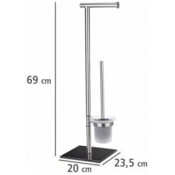 WENKO Combiné WC 2en1 Brosse WC Et Dérouleur Papier Toilette, Lima, Acier Inox - Verre, 23,5x69x20 Cm, Base Noire, Mat -WENKO Soldes 6579629 4
