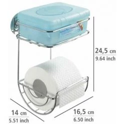 WENKO Dérouleur Papier Toilette Mural Avec étagère Turbo-Loc® Fixation Sans Perçage, Support Papier Toilette Mural, Acier, 16,5x24,5x14 Cm, Brillant - Chromé