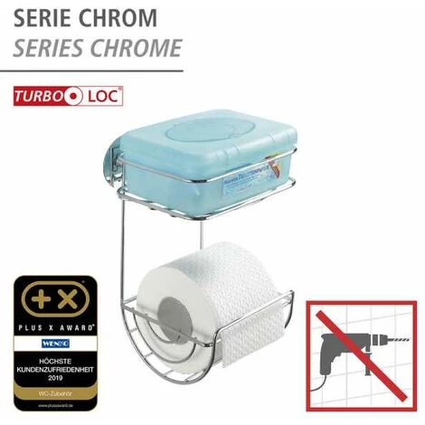 WENKO Dérouleur Papier Toilette Mural Avec étagère Turbo-Loc® Fixation Sans Perçage, Support Papier Toilette Mural, Acier, 16,5x24,5x14 Cm, Brillant - Chromé 4 WENKO Dérouleur Papier Toilette Mural Avec étagère Turbo-Loc® Fixation Sans Perçage, Support Papier Toilette Mural, Acier, 16,5x24,5x14 Cm, Brillant - Chromé – Image 2