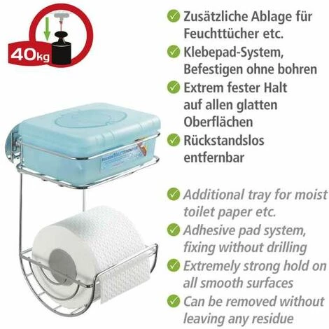 WENKO Dérouleur Papier Toilette Mural Avec étagère Turbo-Loc® Fixation Sans Perçage, Support Papier Toilette Mural, Acier, 16,5x24,5x14 Cm, Brillant - Chromé 5 WENKO Dérouleur Papier Toilette Mural Avec étagère Turbo-Loc® Fixation Sans Perçage, Support Papier Toilette Mural, Acier, 16,5x24,5x14 Cm, Brillant - Chromé – Image 3