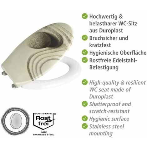 WENKO Abattant WC Original Sand And Stone, Abattant WC Avec Fixation En Acier Inox, Duroplast Antibactérien, 37.5 X 45 Cm, Multicolore - Multicolore 4 WENKO Abattant WC Original Sand And Stone, Abattant WC Avec Fixation En Acier Inox, Duroplast Antibactérien, 37.5 X 45 Cm, Multicolore - Multicolore – Image 2