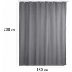WENKO Rideau De Douche Antimoisissure, Rideau De Douche 180x200 Cm, Lavable En Machine Et Waterproof, 12 Anneaux Rideau De Douche En Plastique Blanc Inclus, 100% Polyester, 180x200 Cm, Gris - Gris -WENKO Soldes 6579652 5