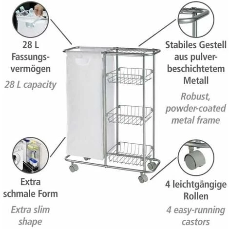 WENKO Desserte à Roulettes étroite Slim, Chariot De Ménage, Rangement Cellier Avec 3 Paniers De Rangement, Métal - Plastique, 58x80x20 Cm, Gris 4 WENKO Desserte à Roulettes étroite Slim, Chariot De Ménage, Rangement Cellier Avec 3 Paniers De Rangement, Métal - Plastique, 58x80x20 Cm, Gris – Image 2