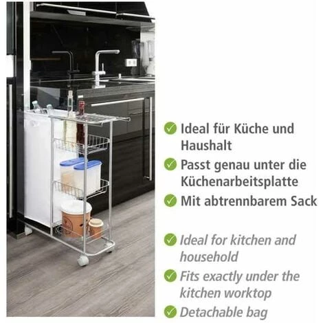WENKO Desserte à Roulettes étroite Slim, Chariot De Ménage, Rangement Cellier Avec 3 Paniers De Rangement, Métal - Plastique, 58x80x20 Cm, Gris 5 WENKO Desserte à Roulettes étroite Slim, Chariot De Ménage, Rangement Cellier Avec 3 Paniers De Rangement, Métal - Plastique, 58x80x20 Cm, Gris – Image 3