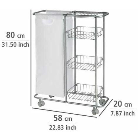 WENKO Desserte à Roulettes étroite Slim, Chariot De Ménage, Rangement Cellier Avec 3 Paniers De Rangement, Métal - Plastique, 58x80x20 Cm, Gris 6 WENKO Desserte à Roulettes étroite Slim, Chariot De Ménage, Rangement Cellier Avec 3 Paniers De Rangement, Métal - Plastique, 58x80x20 Cm, Gris – Image 4