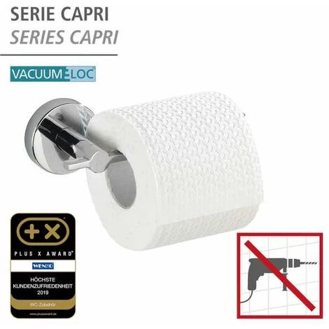 WENKO Porte Papier Toilette Mural Capri, Support Papier Toilette Mural Pour La Salle De Bain Et Les WC, Vacuum-Loc® Fixation Sans Perçage, Zinc Inoxydable, 16x6x7 Cm, Brillant 4 WENKO Porte Papier Toilette Mural Capri, Support Papier Toilette Mural Pour La Salle De Bain Et Les WC, Vacuum-Loc® Fixation Sans Perçage, Zinc Inoxydable, 16x6x7 Cm, Brillant – Image 2