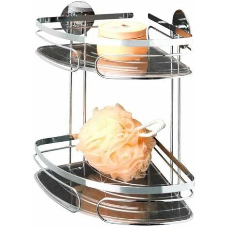 WENKO Etagère D'angle De Douche Classic, 2 Paniers De Douche D'angle, Fixation Murale Sans Perçage Turbo Fix, Acier Inox, 20,5x30x20,5 Cm, Brillant 3 WENKO Etagère D'angle De Douche Classic, 2 Paniers De Douche D'angle, Fixation Murale Sans Perçage Turbo Fix, Acier Inox, 20,5x30x20,5 Cm, Brillant