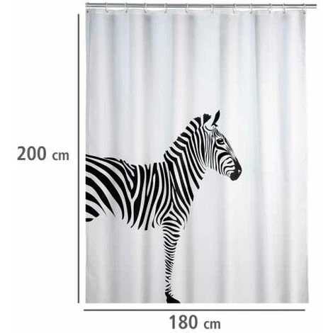 WENKO Rideau De Douche Antimoisissure Wild, Rideau De Douche Original, Lavable En Machine Et Waterproof, 12 Anneaux Rideau De Douche En Plastique Blanc Inclus, Polyester, 180x200 Cm, Noir - Blanc - Blanc 7 WENKO Rideau De Douche Antimoisissure Wild, Rideau De Douche Original, Lavable En Machine Et Waterproof, 12 Anneaux Rideau De Douche En Plastique Blanc Inclus, Polyester, 180x200 Cm, Noir - Blanc - Blanc – Image 5