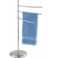 WENKO Porte Serviette Sur Pied Salle De Bain, 3 Barres Porte Serviette, Adiamo, Acier Mat, 28.5 X 53 X 90 Cm, Chromé - Mat