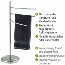 WENKO Porte Serviette Sur Pied Salle De Bain, 3 Barres Porte Serviette, Adiamo, Acier Mat, 28.5 X 53 X 90 Cm, Chromé - Mat -WENKO Soldes 6579688 3