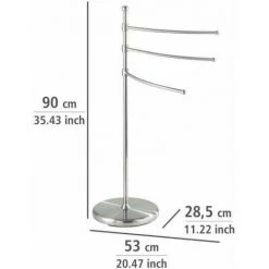 WENKO Porte Serviette Sur Pied Salle De Bain, 3 Barres Porte Serviette, Adiamo, Acier Mat, 28.5 X 53 X 90 Cm, Chromé - Mat -WENKO Soldes 6579688 4