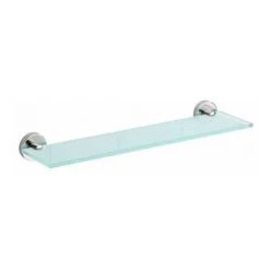 WENKO Etagère Salle De Bain, Tablette En Verre Bosio Shine, Fixation Acier Inox, 46,5x5,5x13,5 Cm, Brillant