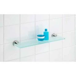 WENKO Etagère Salle De Bain, Tablette En Verre Bosio Shine, Fixation Acier Inox, 46,5x5,5x13,5 Cm, Brillant -WENKO Soldes 6579692 4
