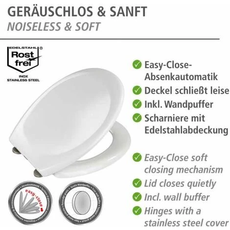 WENKO Abattant WC Avec Frein De Chute Premium Ottana Blanc, Abattant WC Clipsable Avec Fixation En Acier Inox, Fix-Clip, Duroplast, 37.5 X 44.5 Cm, Blanc - Blanc 4 WENKO Abattant WC Avec Frein De Chute Premium Ottana Blanc, Abattant WC Clipsable Avec Fixation En Acier Inox, Fix-Clip, Duroplast, 37.5 X 44.5 Cm, Blanc - Blanc – Image 2