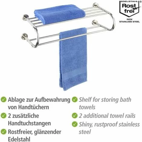 WENKO Étagère Porte Serviette Murale Fastro, Etagère Salle De Bain Avec Porte Serviette Salle De Bain Murale, Acier Inox, 69,5x22x29 Cm, Brillant 4 WENKO Étagère Porte Serviette Murale Fastro, Etagère Salle De Bain Avec Porte Serviette Salle De Bain Murale, Acier Inox, 69,5x22x29 Cm, Brillant – Image 2