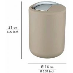 WENKO Poubelle Salle De Bain, Mini Poubelle Salle De Bain, Couvercle Basculant, Brasil S, Capacité 2L, Plastique PET Incassable, ø14x21 Cm, Taupe 7 WENKO Poubelle Salle De Bain, Mini Poubelle Salle De Bain, Couvercle Basculant, Brasil S, Capacité 2L, Plastique PET Incassable, ø14x21 Cm, Taupe -WENKO Soldes 6579756 3