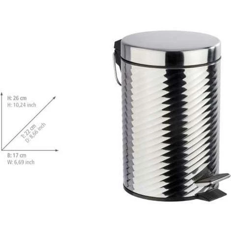 WENKO Petite Poubelle Salle De Bain, Poubelle à Pédale 3L, Spiro, Acier Inox, 17x26x22 Cm, Brillant - Brillant 5 WENKO Petite Poubelle Salle De Bain, Poubelle à Pédale 3L, Spiro, Acier Inox, 17x26x22 Cm, Brillant - Brillant – Image 3