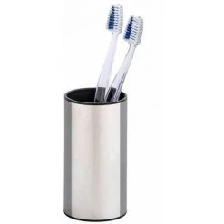 WENKO Gobelet Salle De Bain, Porte Brosse à Dent, Detroit, Acier Inox - Plastique, Ø 6,3x11,9 Cm, Mat - Noir - Satiné