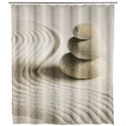 WENKO Rideau De Douche Original Sand Stone, Rideau De Douche 180x200 Cm, Lavable En Machine Et Waterproof, 12 Anneaux Rideau De Douche En Plastique Blanc Inclus, Polyester, 180x200 Cm, Multicolore - Multicolore