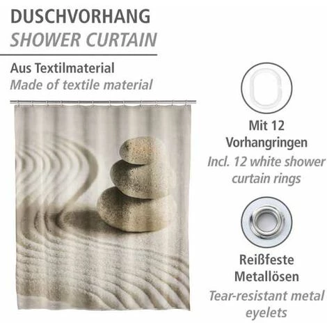 WENKO Rideau De Douche Original Sand Stone, Rideau De Douche 180x200 Cm, Lavable En Machine Et Waterproof, 12 Anneaux Rideau De Douche En Plastique Blanc Inclus, Polyester, 180x200 Cm, Multicolore - Multicolore 4 WENKO Rideau De Douche Original Sand Stone, Rideau De Douche 180x200 Cm, Lavable En Machine Et Waterproof, 12 Anneaux Rideau De Douche En Plastique Blanc Inclus, Polyester, 180x200 Cm, Multicolore - Multicolore – Image 2