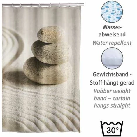 WENKO Rideau De Douche Original Sand Stone, Rideau De Douche 180x200 Cm, Lavable En Machine Et Waterproof, 12 Anneaux Rideau De Douche En Plastique Blanc Inclus, Polyester, 180x200 Cm, Multicolore - Multicolore 5 WENKO Rideau De Douche Original Sand Stone, Rideau De Douche 180x200 Cm, Lavable En Machine Et Waterproof, 12 Anneaux Rideau De Douche En Plastique Blanc Inclus, Polyester, 180x200 Cm, Multicolore - Multicolore – Image 3
